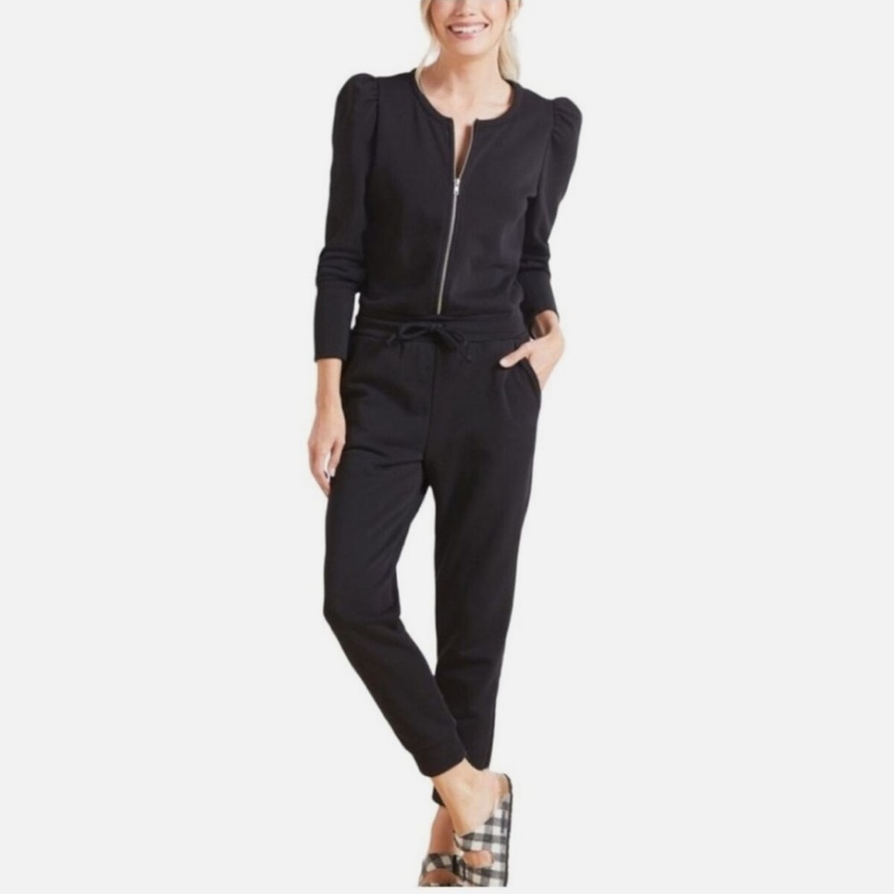 Chaser Black Puff-Sleeve Zip Jumpsuit